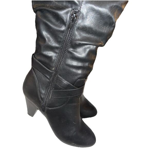 Rampage Ellesandra Faux Leather Knee High Boot BLACK Smooth Size 8 M, side Zip - Picture 2 of 16